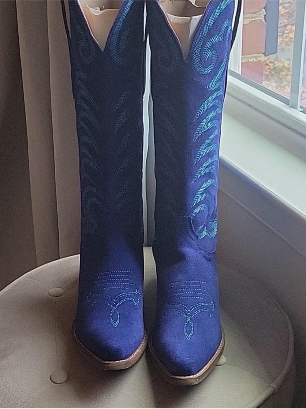 dingo Deep Navy Blue Embroidered Western Heeled Boots